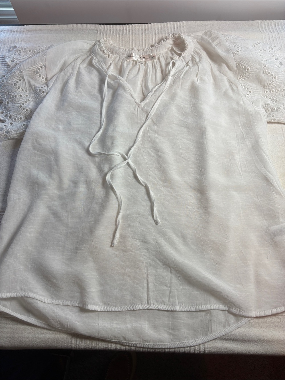Chelsea & Theodore White Peasant Tie-Neck Tunic